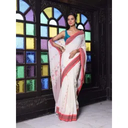 CHARUKRITI White Cotton Woven Saree With Unstitched Blouse-picture-37
