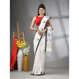 CHARUKRITI White Cotton Woven Saree With Unstitched Blouse-picture-34
