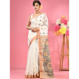 CHARUKRITI White Cotton Woven Saree With Unstitched Blouse-picture-28