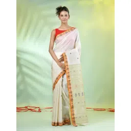 CHARUKRITI White Tussar Silk Handwoven Saree-picture-39