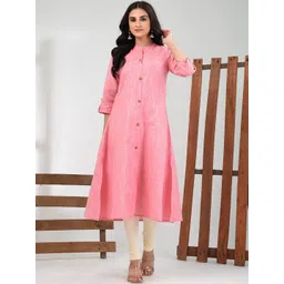 Charukriti Woven Design Mandarin Collar A-Line Cotton Kurta-picture-18