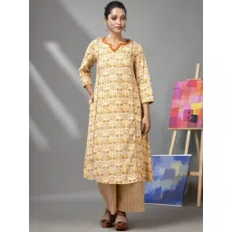 Charukriti Yellow Cotton Printed Straight Kurta-picture-30