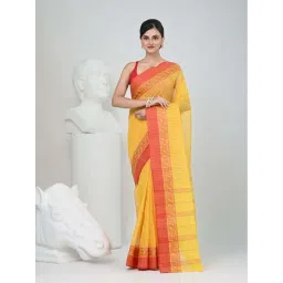 Charukriti Yellow Cotton Striped Saree-picture-30