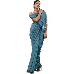 Charukriti Sky Blue Cotton Soft Saree With Stripe Pattern-picture-12