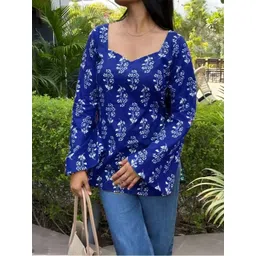 Chasvi Women Botanical Printed Square Neck Pure Cotton Kurti-picture-14