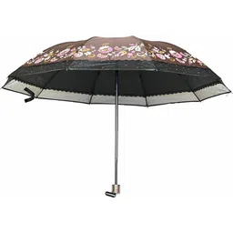 chattri wala Cutting-Edge Netted border Sun/Rain Women Floral Printed Umbrella(Brown) Umbrella-picture-13