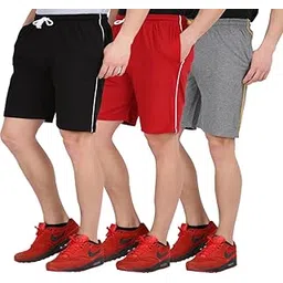 checkersbay Men's Cotton Shorts(3S-00-BLRDCH Black,Red,Charcoal Melange) Pack of 3-picture-30