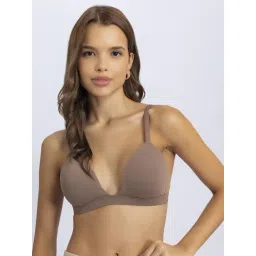 Chelvet Brown Nylon Solid Lightly Padded Non-Wired Half Coverage Plunge Bra Bra-picture-15