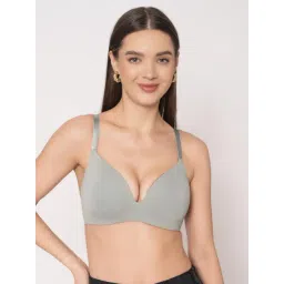 Chelvet Green Nylon Solid Lightly Padded Non-Wired Medium Coverage T-Shirt Bra-picture-24