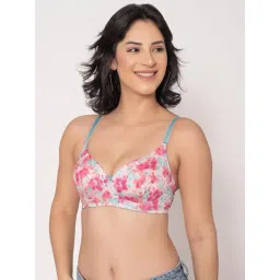 Chelvet Multi Polyester Printed Lightly Padded Non-Wired Medium Coverage T-Shirt Bra-picture-11