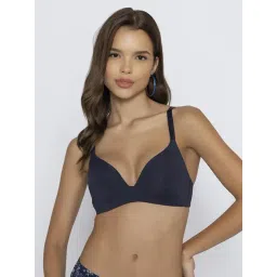 Chelvet Navy Nylon Solid Lightly Padded Non-Wired Medium Coverage T-Shirt Bra-picture-38