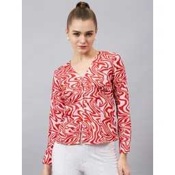 Chemistry Abstract Printed V-Neck Cuffed Sleeves Crepe Top-image-31