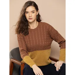 Chemistry Colourblocked Cable Knit Fuzzy Pullover-picture-22