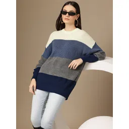 Chemistry Colourblocked Ribbed Longline Acrylic Pullover-picture-10