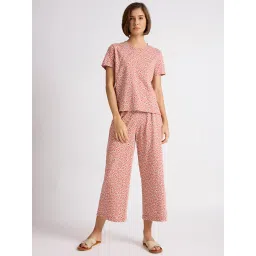 Chemistry Ditsy Printed Cotton Jersey Nightsuit Pink-picture-11