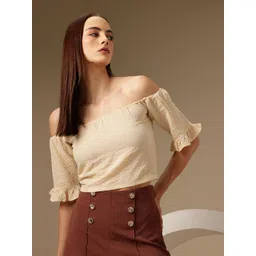 Chemistry Off-Shoulder Bell Sleeve Georgette Bardot Crop Top-picture-14