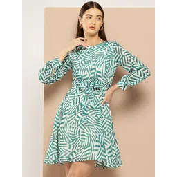 Chemistry Printed A-Line Dress with Belt-image-13