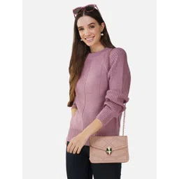 Chemistry Puff Sleeves Round Neck Pullover Acrylic Sweater-picture-34