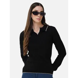 Chemistry Ribbed Shirt Collar Acrylic Pullover-picture-37