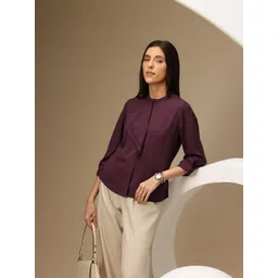 Chemistry Ruffled Detail Mandarin Collar Puff Sleeves Top-picture-35