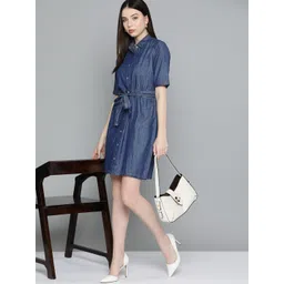 Chemistry Solid Cotton Denim Shirt Dress image 1