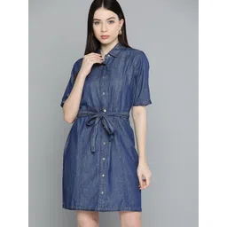Chemistry Solid Cotton Denim Shirt Dress image 3
