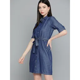 Chemistry Solid Cotton Denim Shirt Dress image 5