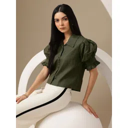 Chemistry Solid Puff Sleeves Top-picture-15