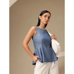 Chemistry Striped Pure Cotton Denim Peplum Top-picture-31