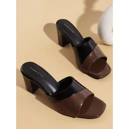 Chemistry Women Colourblocked PU Work Block Sandals with Laser Cuts-picture-29