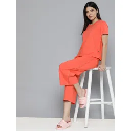Chemistry Women Coral Solid Pure Cotton Night suit-picture-25