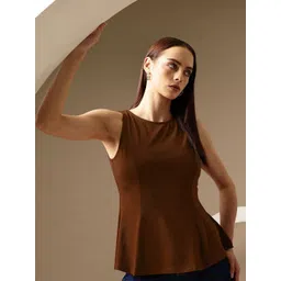 Chemistry Women Cotton Solid Boat Neck Peplum Top-picture-22