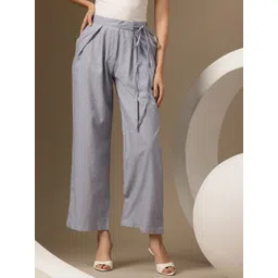 Chemistry Women Cotton Tie-Up High-Rise Pleated Trousers-picture-40