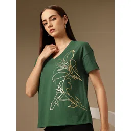 Chemistry Women Floral Printed Drop-Shoulder Sleeves T-shirt-picture-30