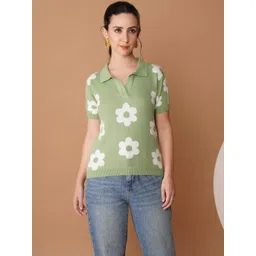 Chemistry Women Floral Printed Shirt Collar Cotton Top-picture-27