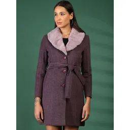 Chemistry Women Notched Lapel Collar Single-Breasted Fur Collar Overcoat-picture-13