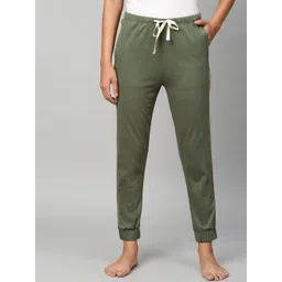 Chemistry Women Olive Green Solid Cotton Lounge Joggers-picture-27