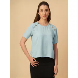 Chemistry Women Round Neck Shoulder Button Detailing Top-picture-34