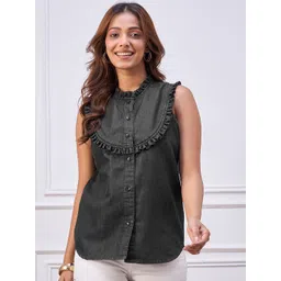 Chemistry Women Ruffles Cotton Denim Top-picture-30