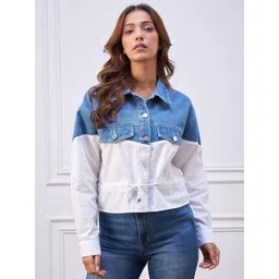 Chemistry Women Spread Collar Colourblocked Denim Jacket-picture-35