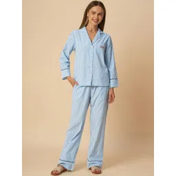 Chemistry Women Striped Lapel Collar Night suit-picture-30