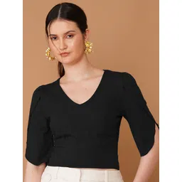 Chemistry Women V-Neck Puff Sleeves Cotton Top-picture-28