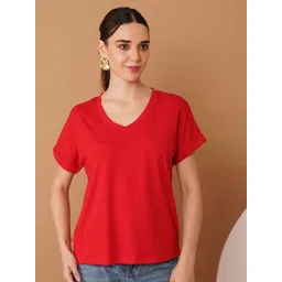 Chemistry Women V-Neck Roll-Up Sleeves Cotton Top-picture-11