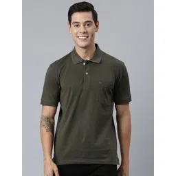 Chennis Olive Green Polo Collar Pure Cotton Pockets Slim Fit T-shirt-picture-27