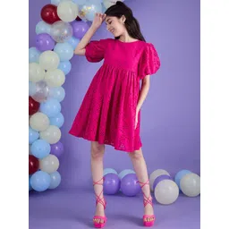 Cherry & Jerry Embroidered Puff Sleeve A-Line Dress-picture-53