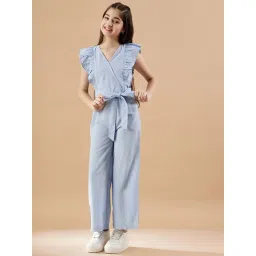 Cherry & Jerry Girls Blue V-Neck Seersucker Full Length Jumpsuit-picture-41
