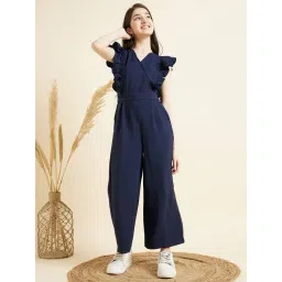 Cherry & Jerry Girls Navy Blue V-Neck Seersucker Full Length Jumpsuit-picture-28