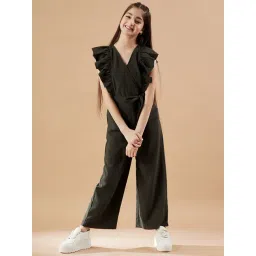 Cherry & Jerry Girls Olive V-Neck Seersucker Full Length Jumpsuit-picture-15