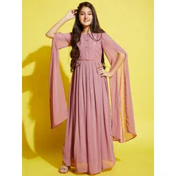 Cherry & Jerry Pink Georgette Ethnic Maxi Dress-picture-24