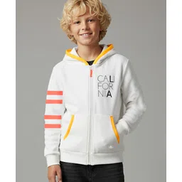 Cherry Crumble By Nitt Hyman Blended Knit Full Sleeves California Text Printed Light Winter Hooded Sweatjacket - White-picture-14